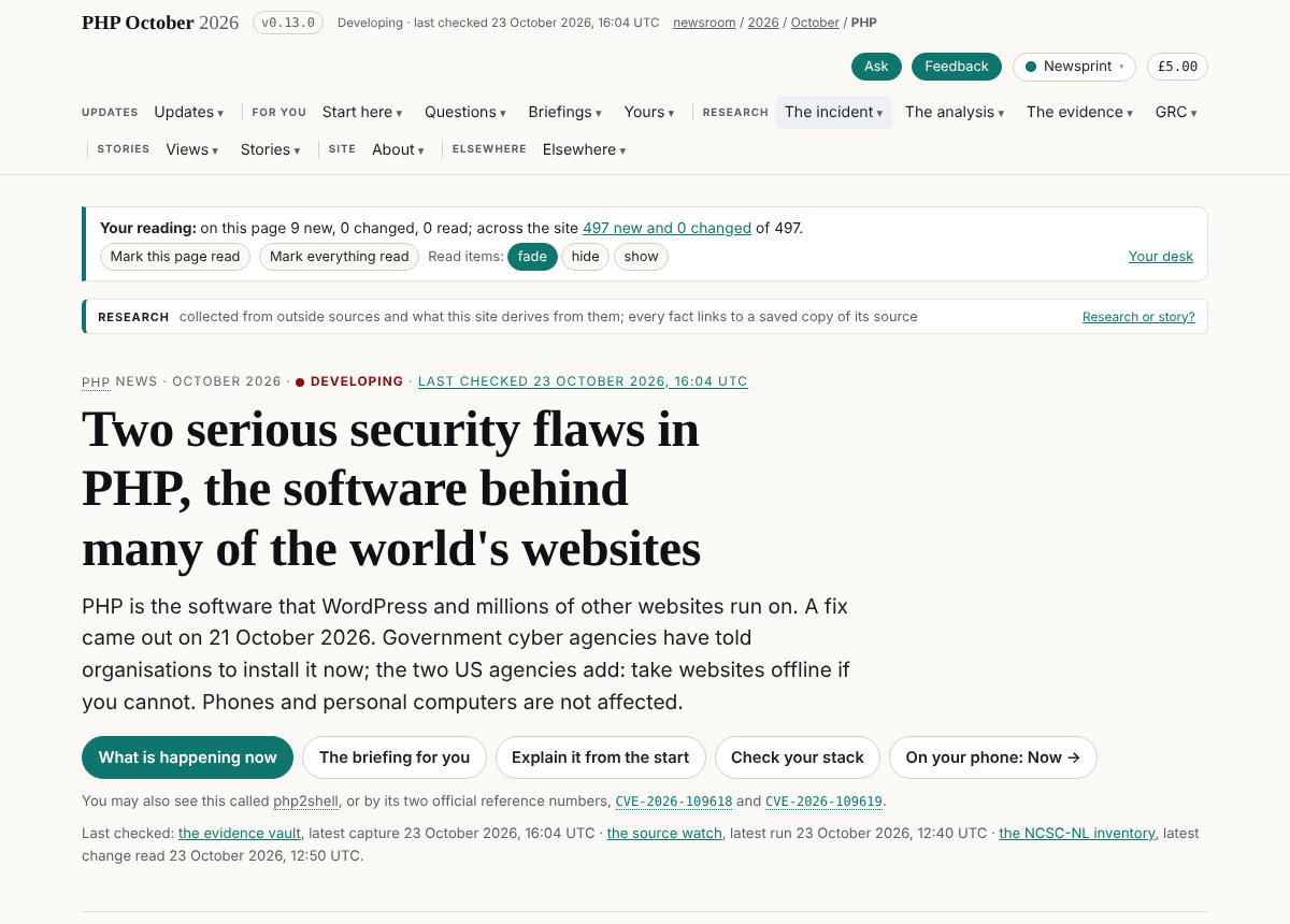 The front page, v0.13.0