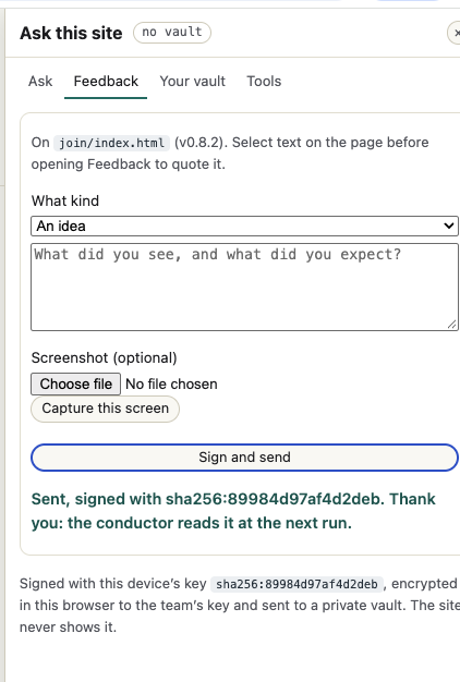 Screenshot from the report: feedback sent